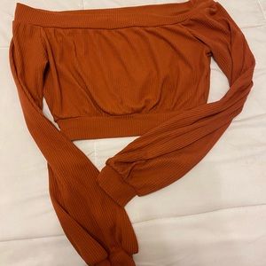 Off the shoulder, long sleeve crop top